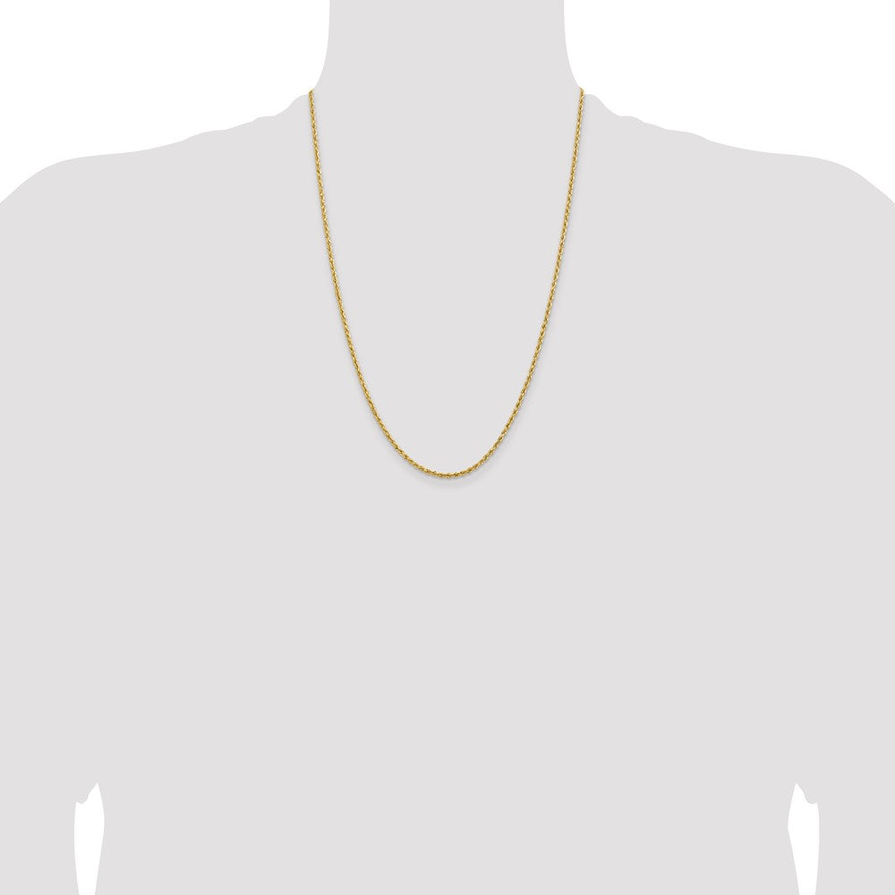 24 Inch 14k Yellow Gold 2mm Lightweight D/C Rope with Lobster Clasp Chain Necklace