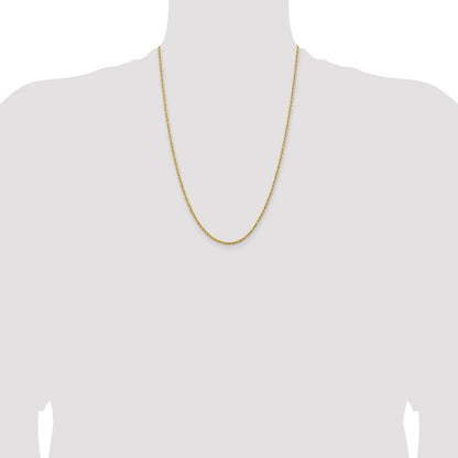 24 Inch 14k Yellow Gold 2mm Lightweight D/C Rope with Lobster Clasp Chain Necklace