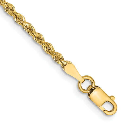 14k Yellow Gold 7 inch 2mm Diamond-cut Rope with Lobster Clasp Chain