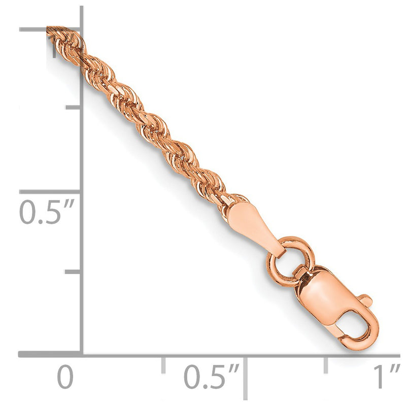14k Rose Gold 2mm Diamond-cut Rope with Lobster Clasp Chain Bracelet