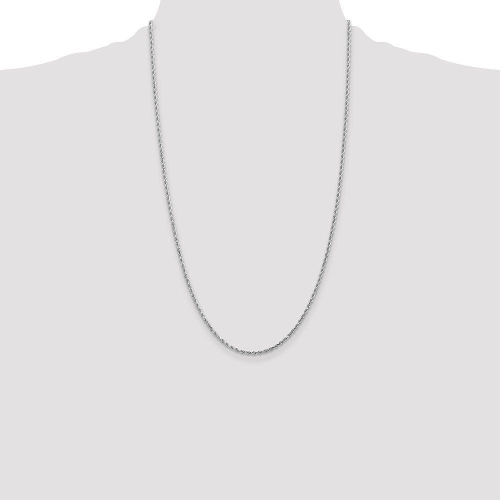26 Inch 10K White Gold 2mm Diamond-Cut Rope Chain Necklace