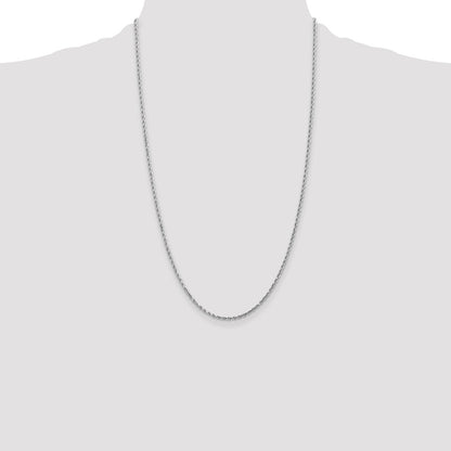 26 Inch 10K White Gold 2mm Diamond-Cut Rope Chain Necklace