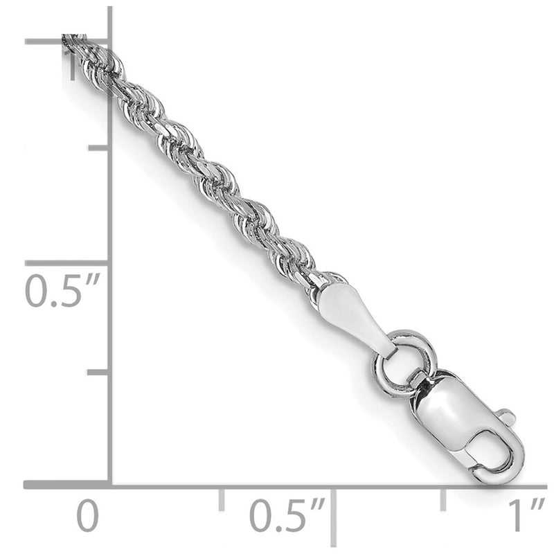 1 Inch 10K White Gold 2mm Diamond-Cut Rope Chain Bracelet