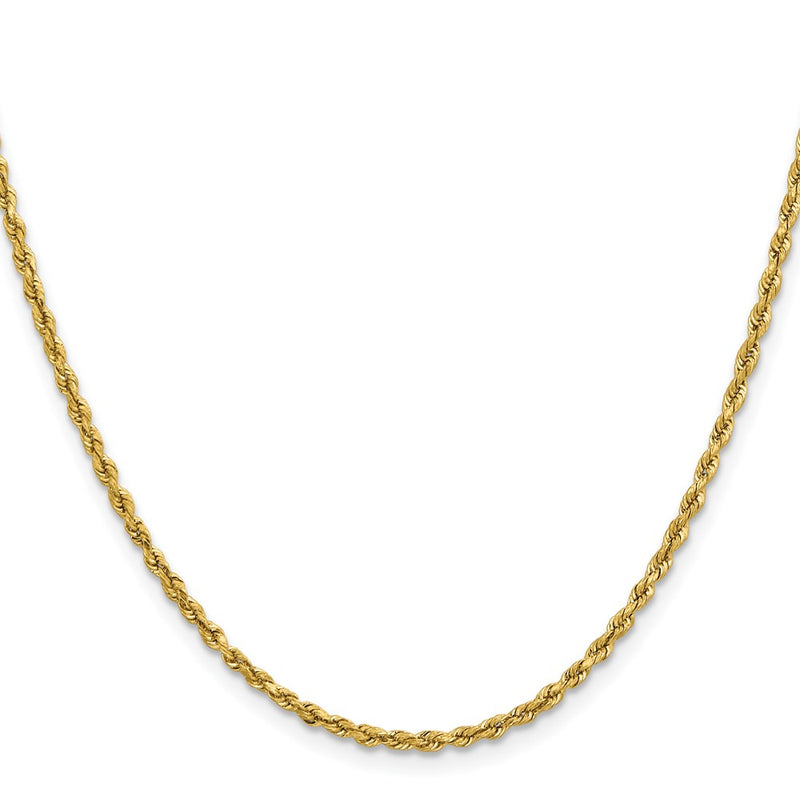 22 Inch 14k Yellow Gold 2.3mm Lightweight D/C Rope with Lobster Clasp Chain Necklace