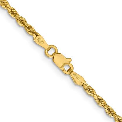 24 Inch 14k Yellow Gold 2.3mm Lightweight D/C Rope with Lobster Clasp Chain Necklace