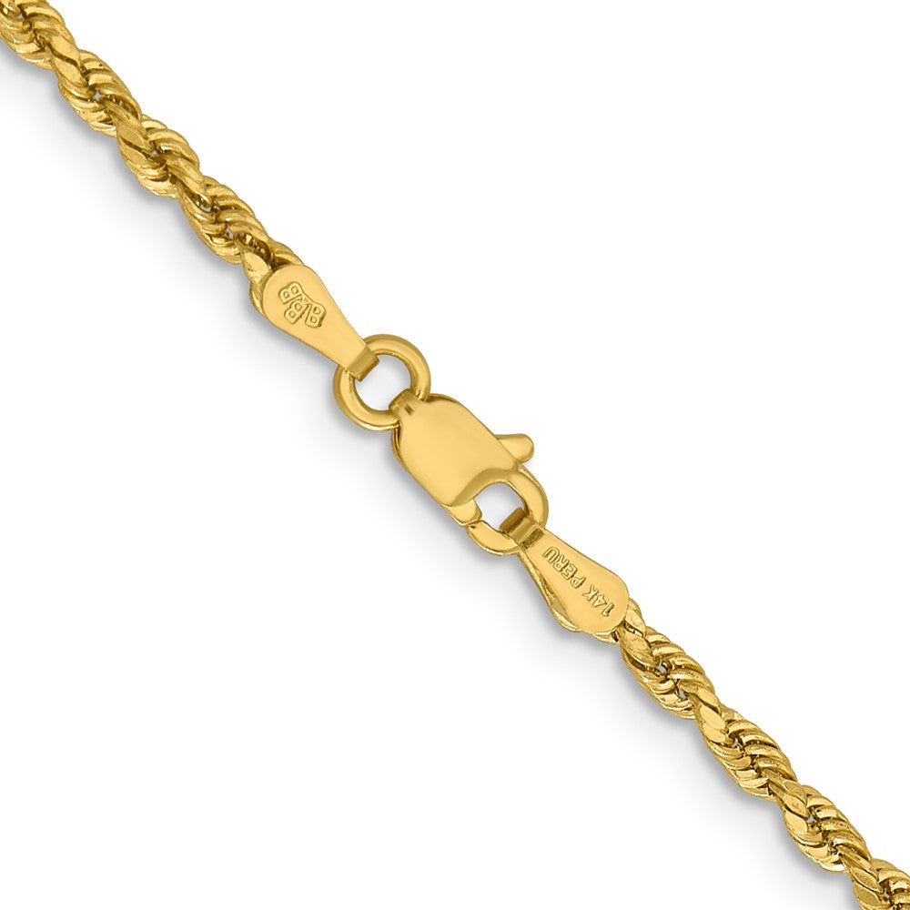 22 Inch 14k Yellow Gold 2.3mm Lightweight D/C Rope with Lobster Clasp Chain Necklace