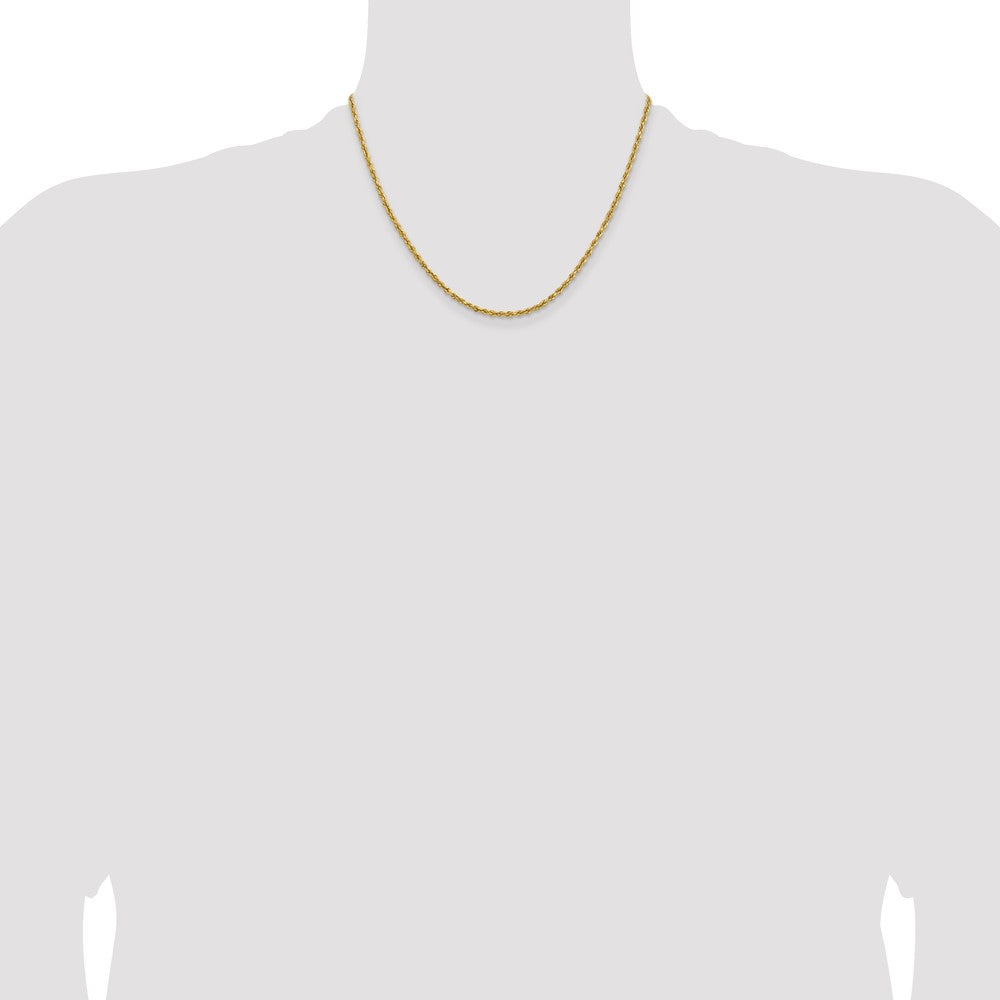 18 Inch 14k Yellow Gold 2.3mm Lightweight D/C Rope with Lobster Clasp Chain Necklace