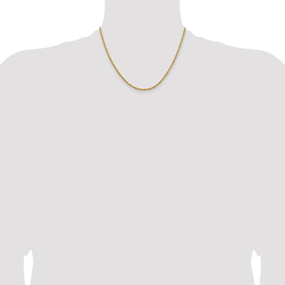 18 Inch 14k Yellow Gold 2.3mm Lightweight D/C Rope with Lobster Clasp Chain Necklace