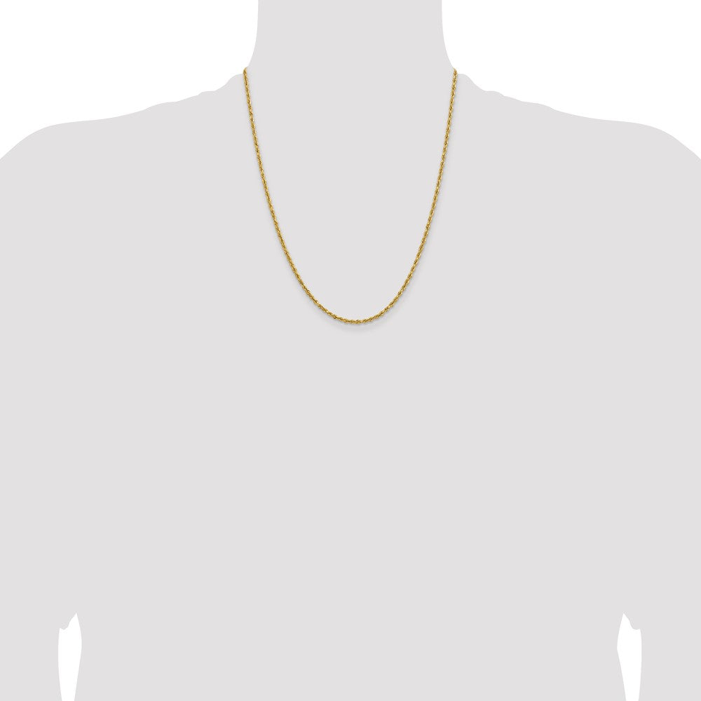 22 Inch 14k Yellow Gold 2.3mm Lightweight D/C Rope with Lobster Clasp Chain Necklace