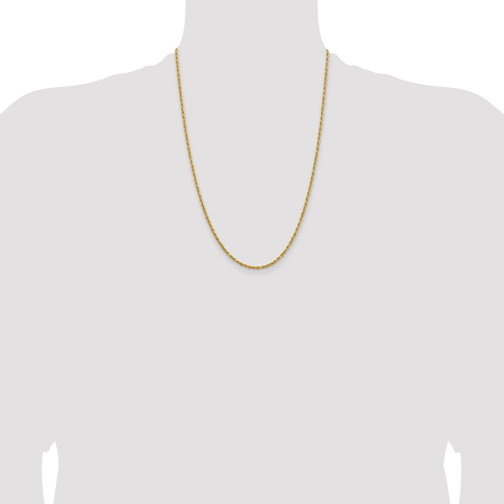 24 Inch 14k Yellow Gold 2.3mm Lightweight D/C Rope with Lobster Clasp Chain Necklace
