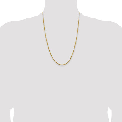 24 Inch 14k Yellow Gold 2.3mm Lightweight D/C Rope with Lobster Clasp Chain Necklace