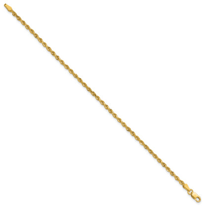 14k Yellow Gold 7 inch 2.25mm Diamond-cut Rope with Lobster Clasp Chain