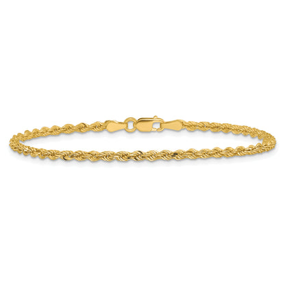 14k Yellow Gold 7 inch 2.25mm Diamond-cut Rope with Lobster Clasp Chain