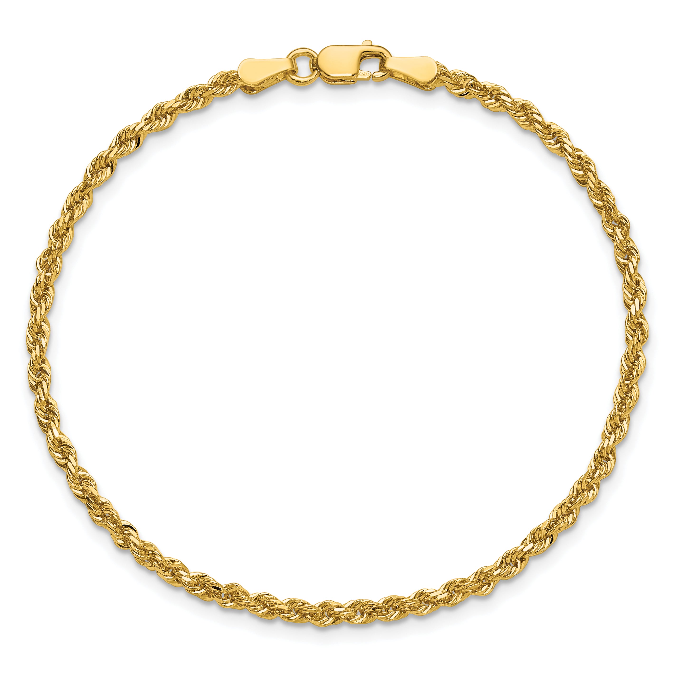 14k Yellow Gold 7 inch 2.25mm Diamond-cut Rope with Lobster Clasp Chain