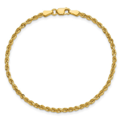 14k Yellow Gold 9 inch 2.25mm Diamond-cut Rope with Lobster Clasp Anklet