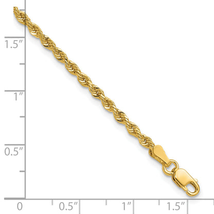 14k Yellow Gold 7 inch 2.25mm Diamond-cut Rope with Lobster Clasp Chain