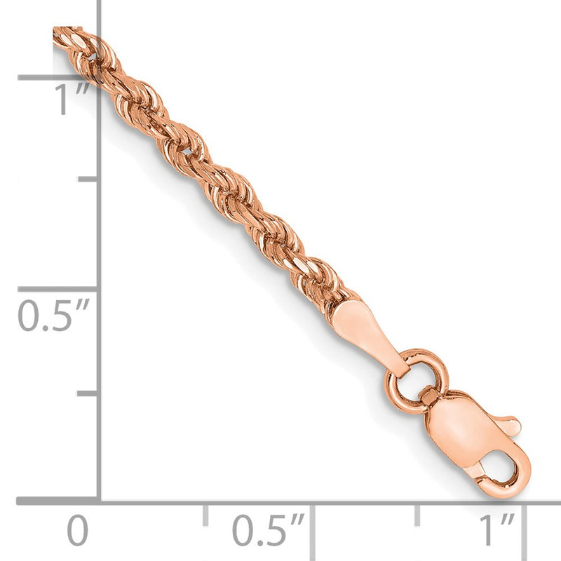 14k Rose Gold 2.25mm Diamond-cut Rope with Lobster Clasp Chain Bracelet