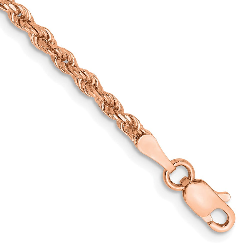14k Rose Gold 2.25mm Diamond-cut Rope with Lobster Clasp Chain Bracelet