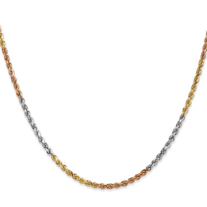 14k Tri-Color Tri-colored 2.5mm Diamond-cut Rope with Lobster Clasp Chain Necklace