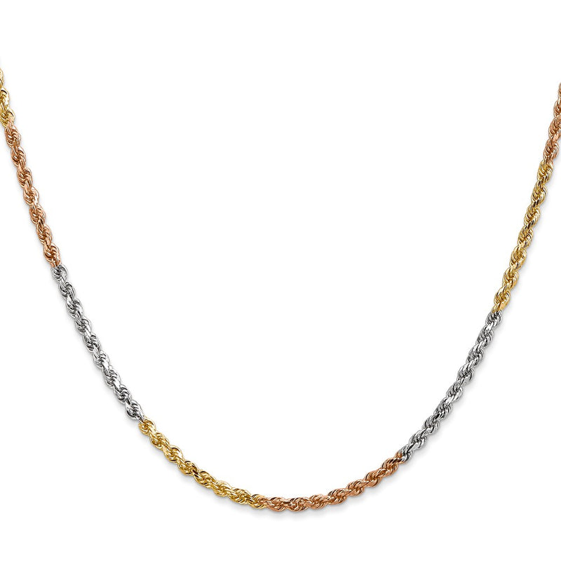 14k Tri-Color Tri-colored 2.5mm Diamond-cut Rope with Lobster Clasp Chain Necklace
