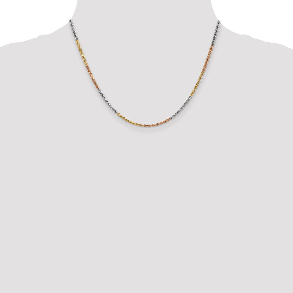 14k Tri-Color Tri-colored 2.5mm Diamond-cut Rope with Lobster Clasp Chain Necklace