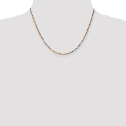 14k Tri-Color Tri-colored 2.5mm Diamond-cut Rope with Lobster Clasp Chain Necklace