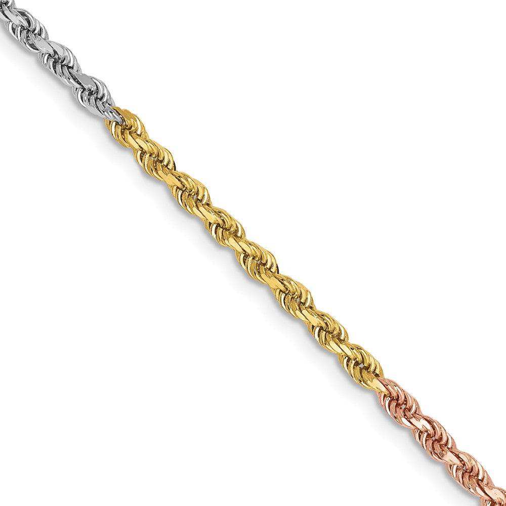 14k Tri-Color Tri-colored 2.5mm Diamond-cut Rope with Lobster Clasp Chain Necklace
