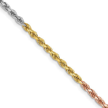 14k Tri-Color Tri-colored 2.5mm Diamond-cut Rope with Lobster Clasp Chain Necklace