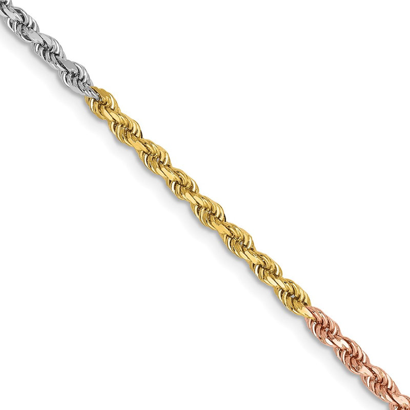 14k Tri-Color Tri-colored 2.5mm Diamond-cut Rope with Lobster Clasp Chain Necklace