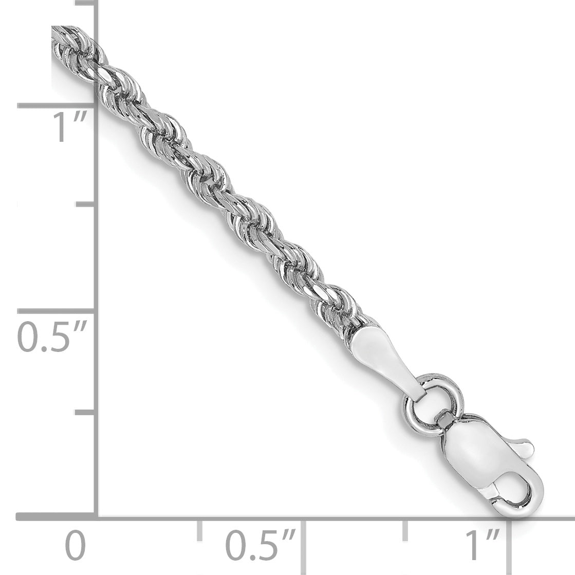14k White Gold 7 inch 2.25mm Diamond-cut Rope with Lobster Clasp Chain