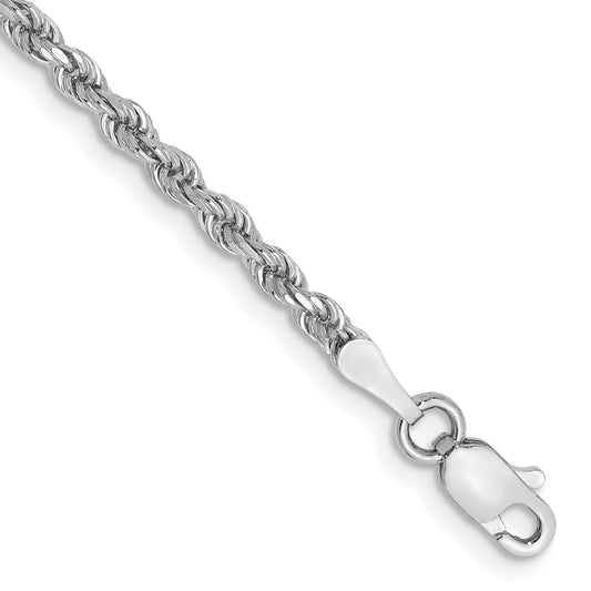 14k White Gold 7 inch 2.25mm Diamond-cut Rope with Lobster Clasp Chain