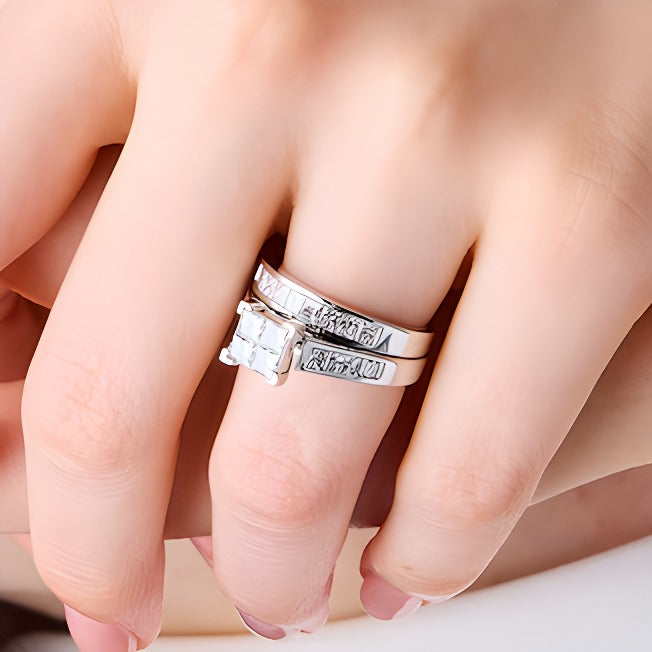 2.0 CT. TW Quad Princess-Cut Diamond Bridal Set in 14K White Gold