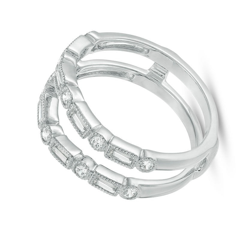 0.5 CT. TW Baguette and Round Diamond Alternating Art Deco Vintage-Style Solitaire Enhancer in 10K White Gold