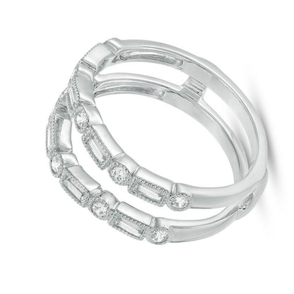 0.5 CT. TW Baguette and Round Diamond Alternating Art Deco Vintage-Style Solitaire Enhancer in 10K White Gold