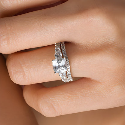 7.0mm Cushion-Cut Lab-Created White Sapphire Bridal Set in Sterling Silver