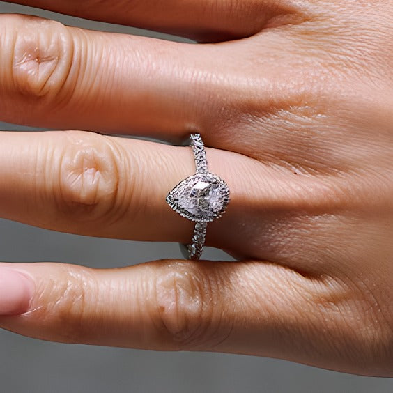 1.5 CT. TW Pear-Shaped Lab-Grown Diamond Frame Ring in 14K White Gold (F/SI2)