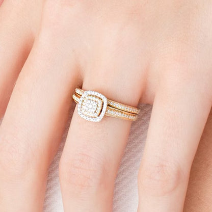 0.33 CT. TW Composite Diamond Double Cushion Frame Vintage-Style Bridal Set in 10K Gold