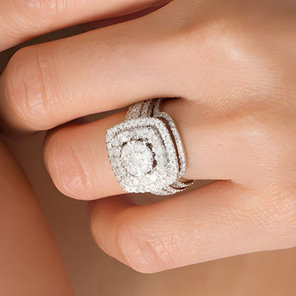 2.0 CT. TW Multi-Diamond Cushion-Shaped Double Frame Bridal Set in 10K White Gold