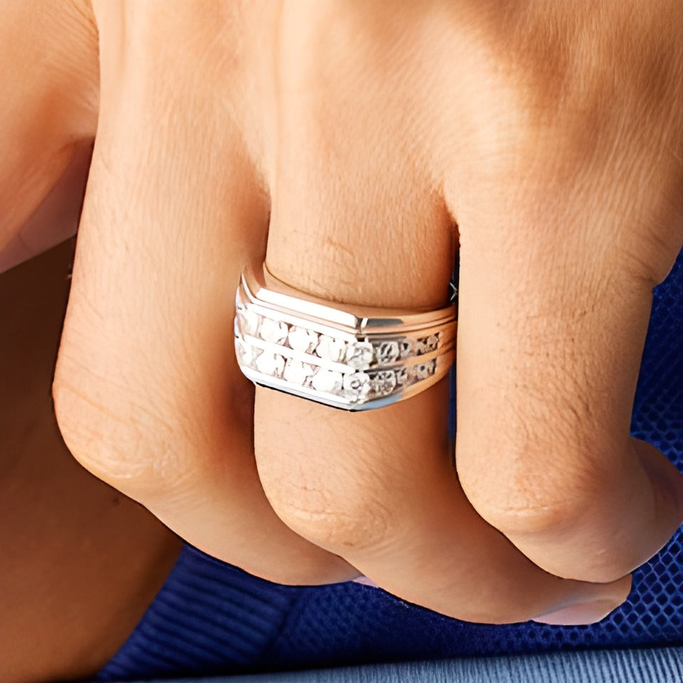 2.0 CT. TW Lab-Grown Diamond Double Row Angled Band in 14K White Gold (F/SI2)