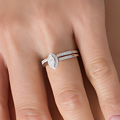 0.33 CT. TW Marquise Diamond Frame Bridal Set in 14K White Gold