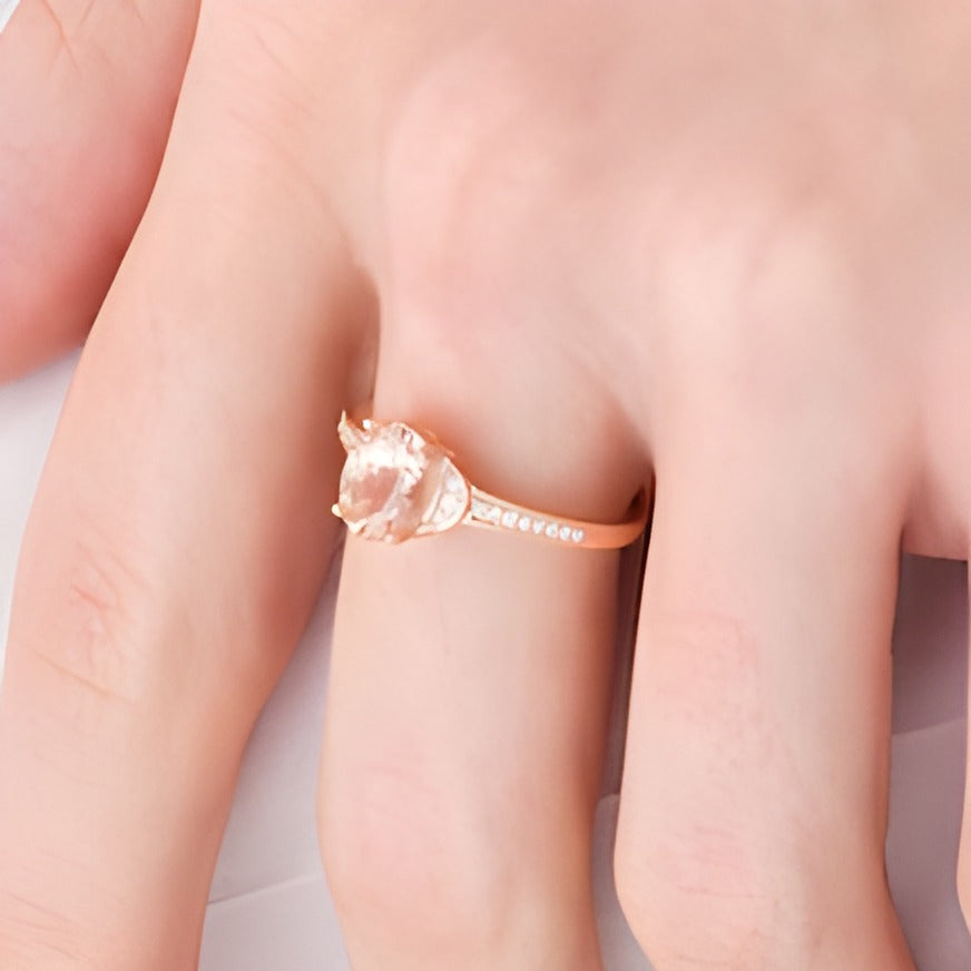 Oval Morganite and 0.07 CT. TW Diamond Collar Ring in 10K Rose Gold