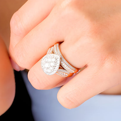1.5 CT. TW Pear-Shaped Multi-Diamond Frame Multi-Row Bridal Set in 10K Rose Gold