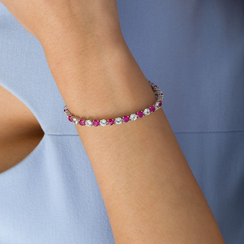 4.0mm Lab-Created Ruby and White Sapphire Alternating Tennis Bracelet in Sterling Silver - 7.25"