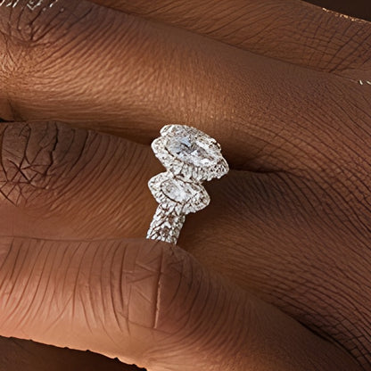 1.5 CT. TW Marquise Diamond Frame Past Present FutureÂ® Engagement Ring in 14K White Gold (I/SI2)