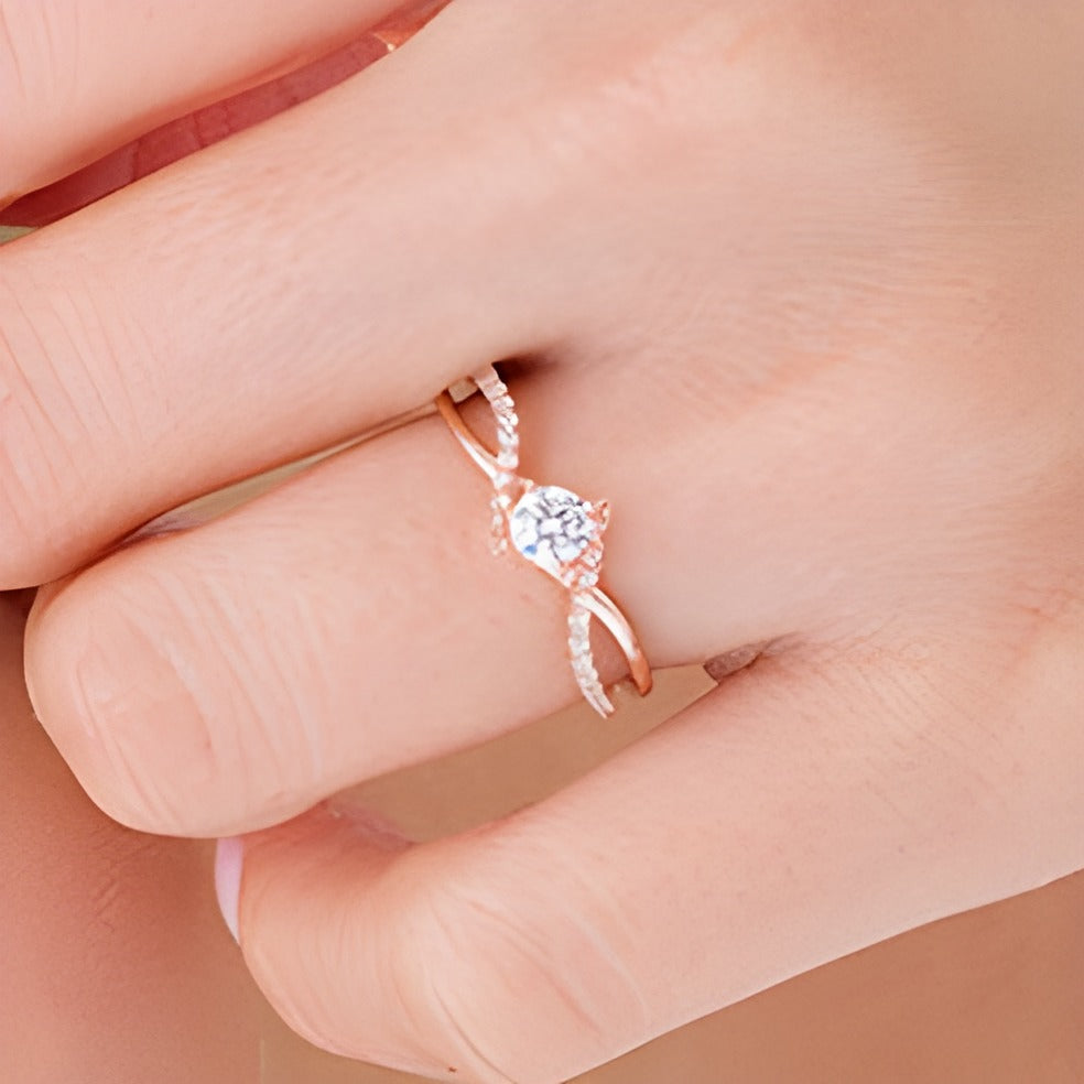 0.5 CT. TW Diamond Bypass Crossover Shank Engagement Ring in 10K Rose Gold