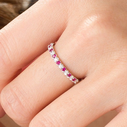 Ruby and 0.13 CT. TW Diamond Stackable Band in 14K White Gold