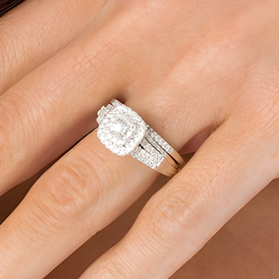 0.5 CT. TW Diamond Double Cushion-Shaped Multi-Row Bridal Set in 10K White Gold