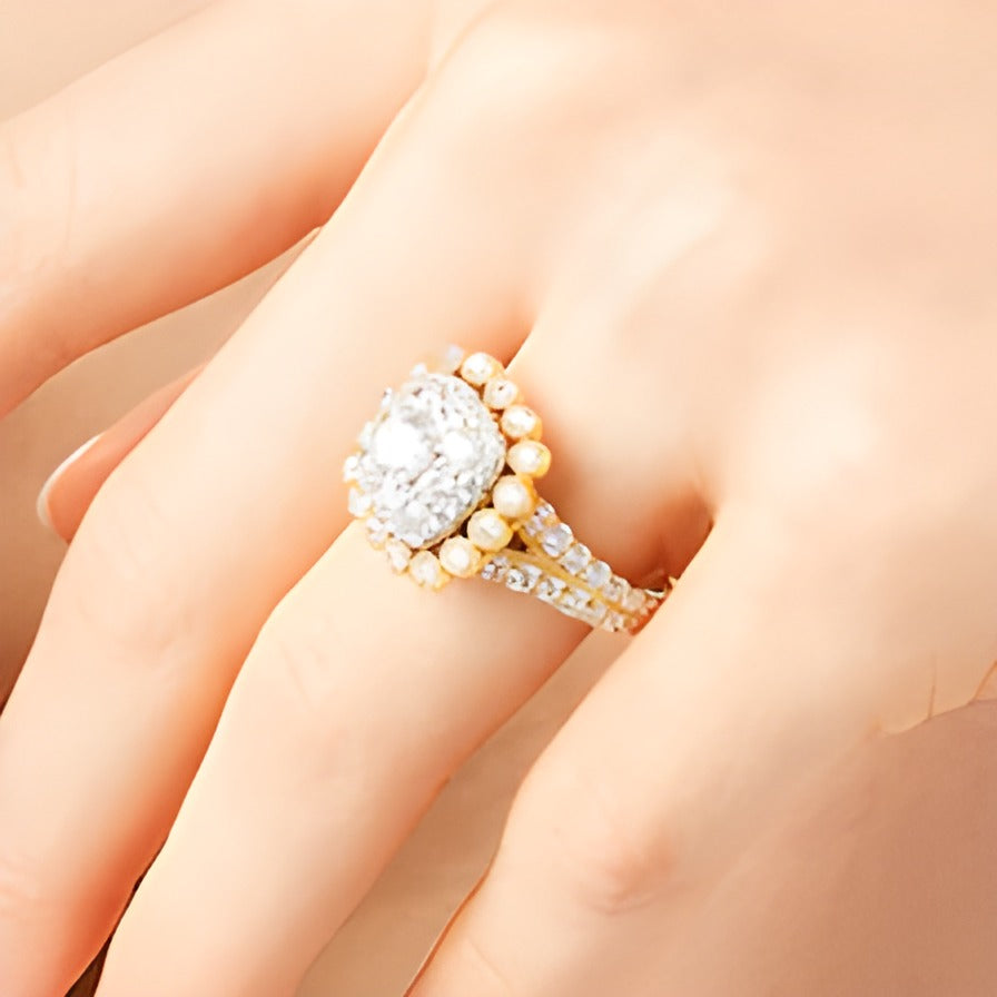 2.0 CT. TW Cushion Multi-Diamond Bubble Frame Vintage-Style Engagement Ring in 10K Gold