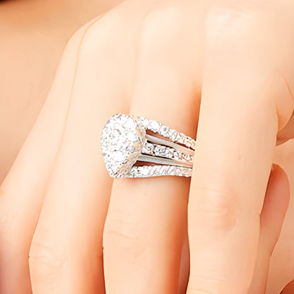 2.0 CT. TW Pear Multi-Diamond Vintage-Style Multi-Row Shank Engagement Ring in 10K White Gold