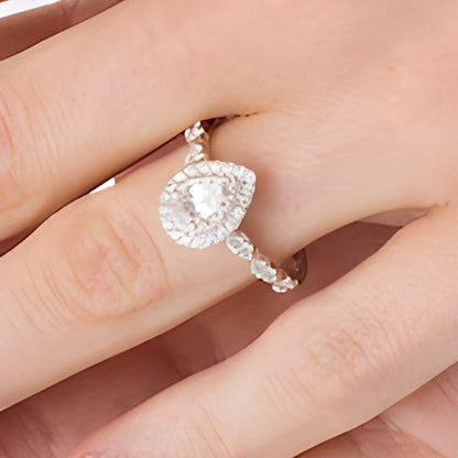 1.0 CT. TW Pear-Shaped Diamond Double Frame Scallop Shank Engagement Ring in 10K White Gold